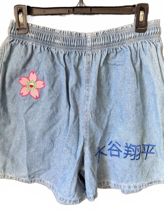 Pants - Shohei Ohtani Dodgers Sakura Embroidered Denim Shorts Y2K Light Wash Medium